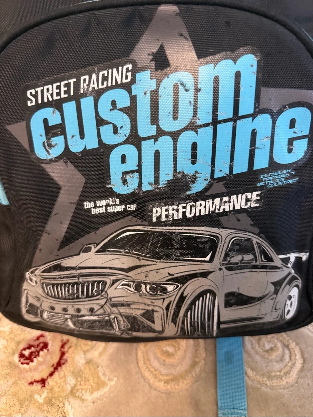 Kid’s Black & Blue Custom Engine Backpack